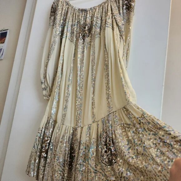 Jen's Pirate Booty Celestial Mini Dress Sequin Sparkle Ivory Tea Embroidered - Picture 10 of 13